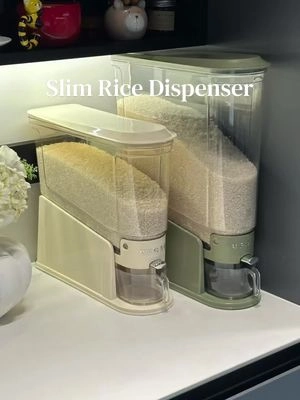 The rice bin that does it all – gap, press, fresh. #ricedispenser #KitchenHacks #rice #kitchengadgets #homeorganization 
