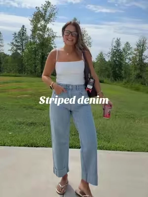 Striped denim is such an easy way to elevate an otherwise very casual ootd! These are so cute and comfy!  #OOTD #stripeddenim #casualoutfit #fashion 