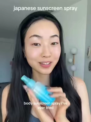 Japanese face & body sunscreen 💙 non sticky and hydrating ☀️ #spfspray #sunscreenspray #japanesesunscreen #bodysunscreen #TikTokshopbacktoschool 