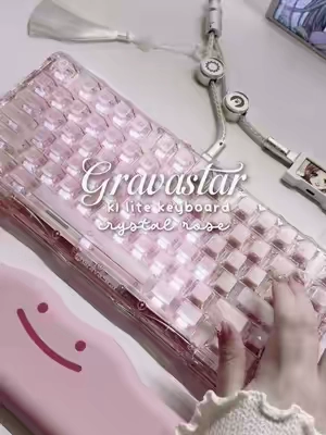 FINALLY!! @GravaStar came out with the crystal rose variant of their 75% k1 lite keyboard!! I have been dreaming of this keyboard for so long, and now it’s here!! 🤍💗🍰 — #GamingSetup #pinksetup #spotlight #TikTokshopbacktoschool #backtoschool 