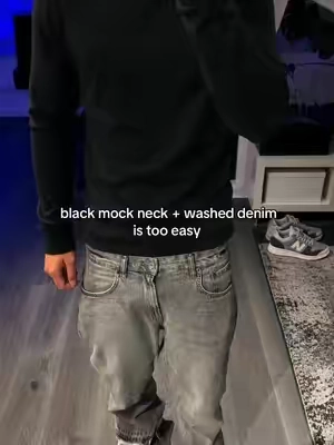 can’t miss #mockneck #blackshirt #longsleeve #streetwear #mensstyle 