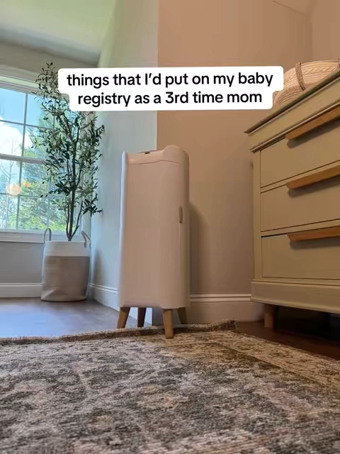 The last thing I want to touch after changing a diaper is the diaper pail 🤢 this one opens when I wave my hand (don’t worry- there’s a toddler lock too 😅) AND I’ve saved so much money on trash bags because it takes a regular shmegular trash bag 🙌🏼 #jooldreamteam #diaperpail #changingstation #babyregistry #nurseryessentials 