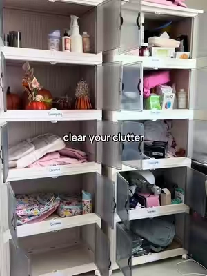 declutter and organize your home with these foldable stackable storage bins! I got the 5 layer XXL size but they have so many more sizes available! #homeorganization #declutter #TikTokshopbacktoschool ##storagehacks##storagecabinet