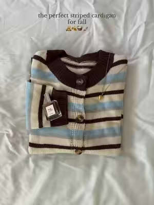 such a cute color combo 🧸🧺🍂 #TikTokshopbacktoschool #fallfashion #cardigan #stripes #falloutfits oversized cozy neutral striped cardigan fall outfit inspo ideas