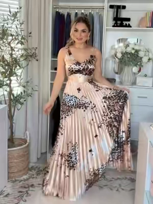 #maxidress #animalprintdress #vestidolargo #weddingguestdress #pleateddress @Likemychoice Global 