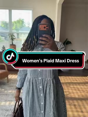 This is what I mean when I say just put on a DRESS and be cute. 🤌🏾🖤 The gingham print, button-down front, flowy skirt AND pockets?! It’s giving effortless without looking like you didn’t try. Add a cute bag and sandals or boots for fall and you’re DONE. 🍂 #TikTokshopbacktoschool #tiktokshopcreatorpicks #falldealsforyou #falldress 