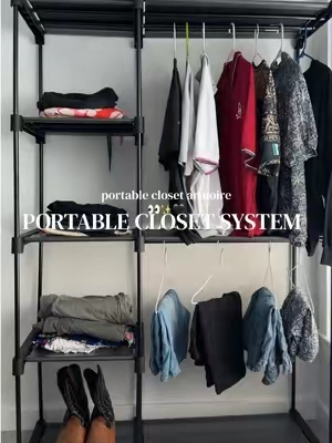 extra storage without taking up too much space 👀🖤 #closetorganization #portablecloset #bedroomfinds #extrastorage #closet 