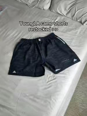 I’m wearing size large at 5’10 180lbs for reference. #youngla #yla #camoshorts #gym #gymshorts 