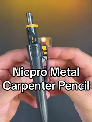The Nicpro CP6000 8-in-1 Metal Carpenter Pencil features a durable metal body, deep-hole tip, built-in sharpener, holster writing design, colored lead refills, and a carbide scriber stored beneath the tail cap. #Nicpro #CarpenterPencil #WoodworkingTools #ConstructionTools #ToolTok