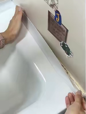 Renting and tired of looking at old, messy bathroom edges?🧼👋#bathroom #caulktape #LifeHack #caulking #tiktokmademebuyit 