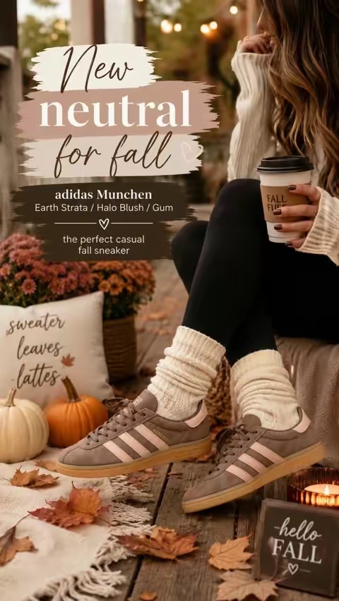 adidas Munchen Earth Strata Halo Blush Gum Neutral Casual Sneakers - Perfect fall Fashion Footwear #fallstyle #fallshoes #adidas #sneakerhead #tiktokshopcreatorpicks 
