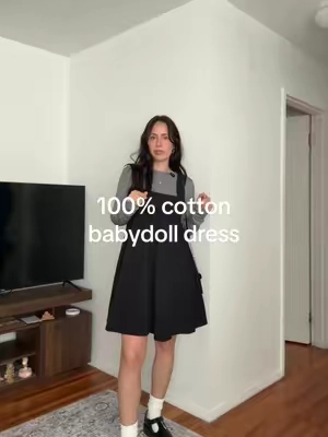 100% cotton mini dress with pockets 🖤 #ad #cottondress #falltransitionoutfit #falloutfits #babydolldress 