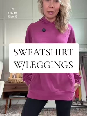 Perfect lightweight hooded sweatshirt to wear with leggings #hoodie #hoodedsweatshirt #buttersoft #cozysweatshirt #sweatshirtseason 