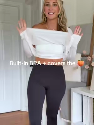 BRA + COVERS THE 🍑 @Halara 👏🏼✨quality is 10/10 too!! #halara #offshouldertop #builtinbra #leggingsoutfit #SoHoChic 