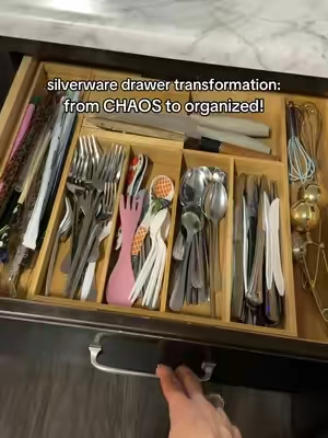 this makes our silverware drawer SO much more organized! #organization #organizedhome #silverware #kitchenorganization #kitchen 