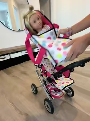 The CUTEST stroller for baby dolls or big dolls! 🥹💕 My little girls absolutely love this one! It has a canopy, the steering is so easy, and the adjustable handle makes it perfect for little girls who are ready to be a little mommy and push their very own mini-me around. 🧸🎀 So stinkin’ cute! #DollStroller #DollMommy #LittleGirls #PretendPlay #GiftIdeas
