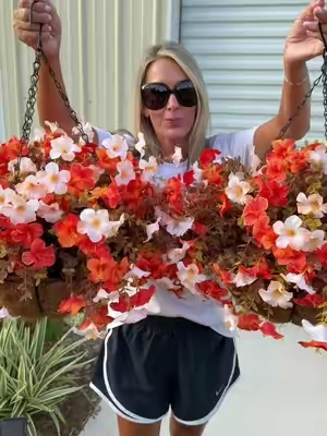 2 piece artificial hanging flower baskets. Comes with flowers and hanging basket! #flowerbasket #artificialflowers #fallflowers #creatorsearchinsights #decoratingforfall 