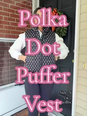 Polka dots are so back and I'm here for it! This puffer vest is so adorable for fall! #vest #falloutfitinspo #puffervest #polkadot #tiktokshopcreatorpicks 