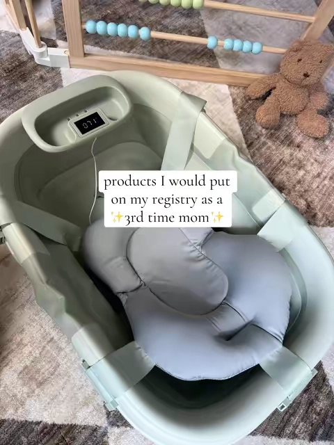 I use to bathe my first right in my kitchen sink bc I had a C-section and bending over the tub was impossible. I wish I had this to put right up on the counter to bathe my baby #bathtime #babyregistry #momtips #jooldreamteam 