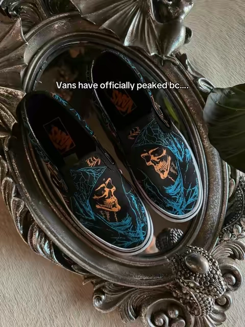 fellow spooky people, RUN!!! these are unisex, so everyone is coming for them 💀 @vans #grimreaper #halloween #darkaesthetic #vanswarpedtour #spookyseason 