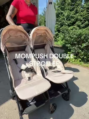 Lightweight side-by-side double stroller for infant and toddler twins. @Mompush US #doublestroller #lightweightstroller #stroller #mompush #travelstroller 