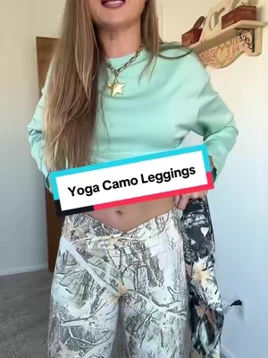 The cutest mix of sporty and casual. These camo flares are flattering, comfy, and make even a simple top look so good. #CamoFlares #FlareLeggings #CasualOutfit #AthleisureStyle #TikTokshopbacktoschool