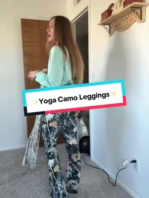 Comfy leggings with a little more personality. The camo print and flared silhouette make these so cute for everyday outfits. #CamoStyle #FlarePants #EverydayOutfit #ComfyFashion #TikTokshopbacktoschool