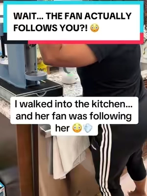 I thought she was moving the fan… nope. THIS fan was tracking her! 😂💨 #T#TikTokShopT#TikTokMadeMeBuyItS#SmartHomeH#HomeGadgets#BackToSchool 