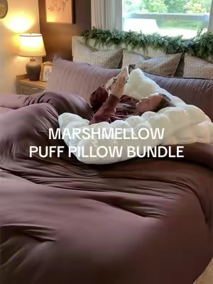 Two mellow staples wrapped up in a bundle at a better price!? Yes please 🤤☁️🤎 #mellowsleep #marshmellowcomforter #puffpillow #beddinginspo #marshmallowbed 