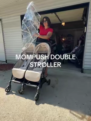 Lightweight side-by-side double stroller for infant and toddler with one-handed fold. @Mompush US #doublestroller #lightweightstroller #mompush #stroller #travelstroller 