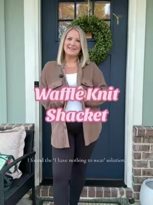 The easiest throw-on-and-go piece for fall 🍂🤎 Oversized, comfy, and somehow makes a basic outfit look instantly put together. This waffle knit shacket is definitely going to be on repeat. 👏 #FallOutfits #FallFashion #Shacket #CasualStyle #MomStyle