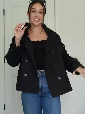 The CUTEST trench coat! A great look for less! Wearing a size small🖤 #trenchcoat #falljacket #designerinspired #croppedtrenchcoat #oldmoney 