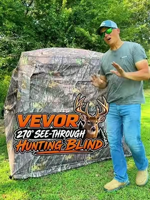 VEVOR 270° See-Through Hunting Blind | 1-2 Person Pop-Up Deer Blind for Whitetail Hunting Get concealed without giving up your view with the VEVOR 270° See-Through Hunting Blind. Designed for 1-2 hunters, this pop-up ground blind provides a wide field of view while helping keep your movement concealed from game. The camouflage exterior blends into wooded environments, while the portable pop-up design makes setup and takedown quick and convenient. Great for whitetail deer hunting, bow hunting, rifle season, turkey hunting, scouting, and other outdoor hunting setups. VEVOR hunting blind, 270 degree see through hunting blind, deer hunting blind, pop up hunting blind, 1-2 person hunting blind, ground blind for hunting, whitetail deer hunting gear, deer blind, portable hunting blind, camouflage hunting blind, see through ground blind, bow hunting blind, rifle hunting blind, turkey hunting blind, hunting shelter, deer hunting accessories, hunting gear, whitetail hunting accessories, portable deer blind, pop up deer blind, hunting blind for deer, deer season gear, VEVOR deer blind, VEVOR hunting gear #HuntingBlind #DeerHunting #WhitetailHunting #HuntingGear #VEVOR 
