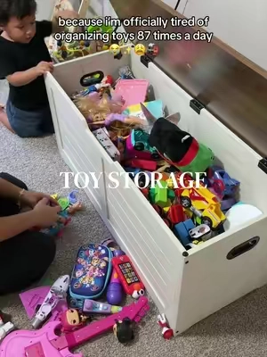 when you finally find a storage solution that actually holds EVERYTHING 🚂🪁🧸 #toybox #toystorage #momlife #toyorganizer #MomsofTikTok 