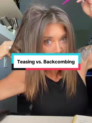 Teasing will cause damage and breakage. Properly backcombing will give you volume that holds without creating a tangled mess. @Color Wow Hair #hairvolume #drytexturespray #flathair #hairtutorial 