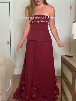 Strapless elegant tall girl approved dress ✨🥹🙌🏻 6ft size medium  #TikTokshopbacktoschool #tiktokshopcreatorpicks #tallgirlapproved #elegantdress #longdress 