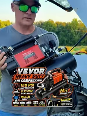VEVOR Heavy Duty 12V Portable Air Compressor | 150 PSI Tire Inflator with Digital Gauge & 26FT Air Hose | High Airflow Tire Pump for Trucks, Cars, SUVs, RVs & Off-Road Vehicles Heavy-duty portable 12V air compressor built for convenient tire inflation at home, on the road, at the campsite, or in the garage. Features up to 150 PSI working pressure, high airflow, a digital tire inflator, long 26FT rubber air hose, and multiple nozzle adapters. Great for trucks, cars, SUVs, RVs, trailers, off-road vehicles, and other inflation needs. KEYWORDS: VEVOR air compressor, 12V air compressor, portable air compressor, heavy duty air compressor, 150 PSI air compressor, tire inflator, portable tire pump, truck tire inflator, car tire inflator, SUV tire pump, RV tire inflator, off road air compressor, digital tire inflator, automotive air compressor, roadside tire inflator #VEVOR #AirCompressor #TireInflator #TruckAccessories #CarAccessories