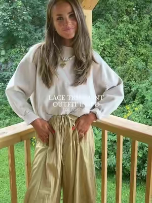 basic but fun!! wearing a size medium 🍐 #affordablefashion #falltransitionoutfit #lacetrimpant #falltransitionoutfit #lookforless 