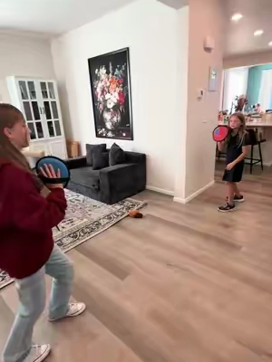 Ball in the house?! 😂 If your kids love throwing things, this is the perfect indoor toy! I had it as a kid and loved it and now my kids do too! Comes with 4 mitts + 4 Velcro balls. ❤️ #IndoorPlay #KidsToys #FamilyFun #MomFinds #KidsActivities