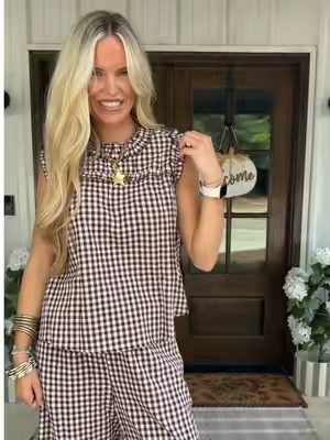 This set is precious and so comfy! Perfect for work this fall🤎🍂 Love that you can mix and match the top and pants! #tiktokshopcreatorpicks #tiktokshopstockup #falloutfitinspo #fallset #ginghamset 