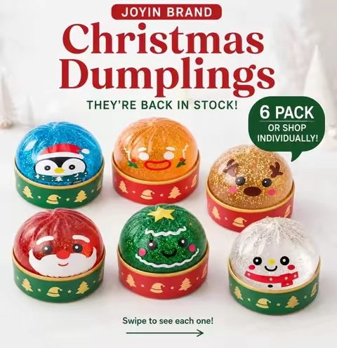 The joyin 6 pack of Christmas dumplings is back in stock, perfect stocking stuffers. #stockingstuffers #christmasdumplings #dumplings #christmassquishy 