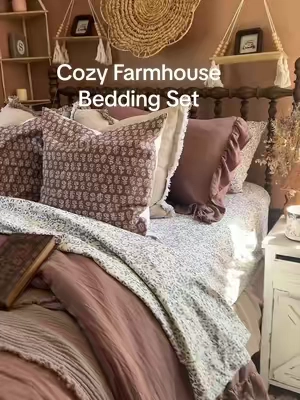 Cozy farmhouse bedding without piecing it all together 🤍 This comforter set comes with the comforter, sheets, pillowcases, and shams so the whole bed looks styled fast. #tiktokshop #farmhousebedding #comforterset #bedding 