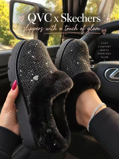 These are the cozy slippers that somehow still feel dressed up ✨ The QVC x Skechers style has that soft, plush lining for the full lounge-at-home feeling, but the subtle sparkle gives them just enough glam to wear out too. I love the rubber sole because they’re not limited to indoor-only wear. They’re easy to slip on for errands, school drop-off, coffee runs, travel days, or just staying cozy around the house. The black color goes with basically everything, and the little shimmer catches the light without feeling over-the-top. If you like your comfy shoes to still look put together, these are such a cute fall and winter option. Cozy, practical, and a little sparkly 🤍✨ And if you’ve been eyeing them, they’re currently on sale and seem to be going quickly. #tiktokshopfalldealsforyou #tiktokshopstockup #OOTD #fallshoes #cozyslippers 